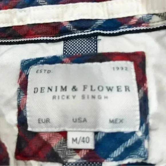 Ricky Singh Denim and Flowers button down long sleeve flannel shirt - Picture 2 of 6